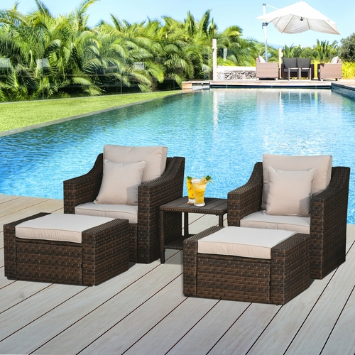 Outsunny 5-Piece Outdoor Rattan Wicker Conversation Set Patio