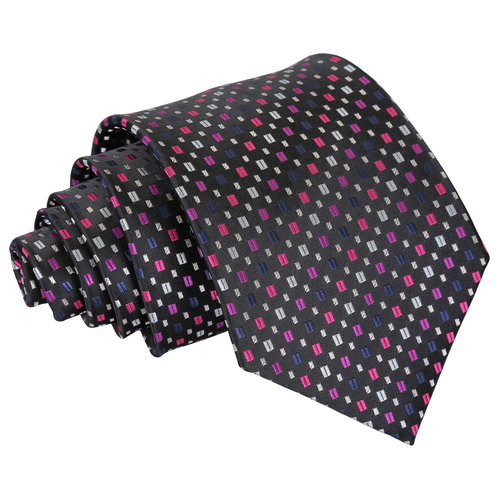 Bohemian Geometric Classic Tie - Black with Pink and Silver