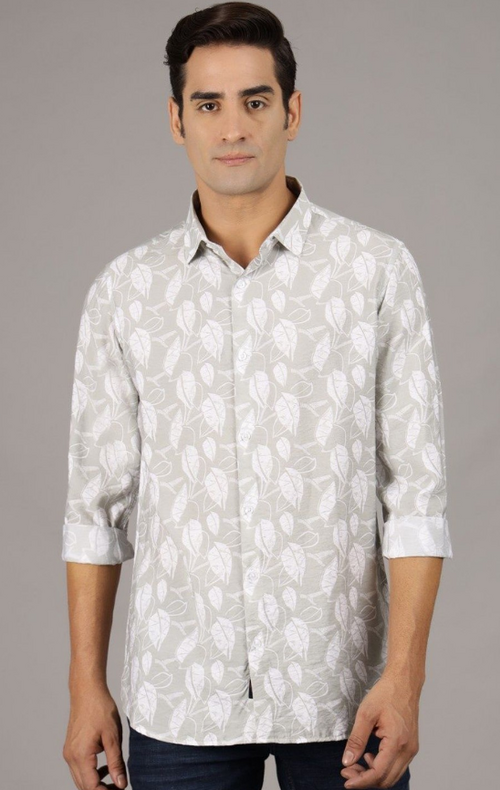 Men Original Spread Collar Floral Printed Cotton Casual Shirt (Color