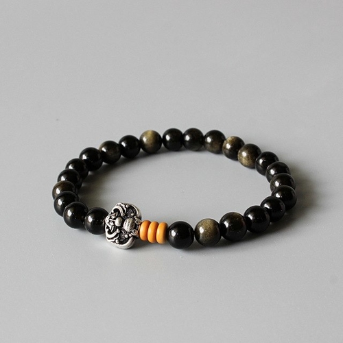 Golden Obsidian Beads Stretch Bracelet