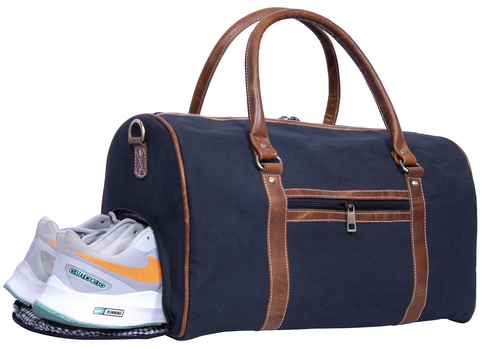 Canvas Genuine Leather Large Duffel Bag Overnight Weekender Bag