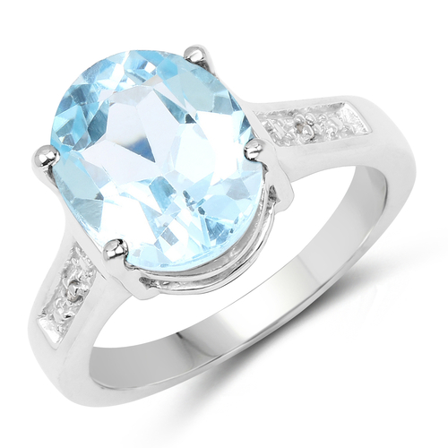 5.16 Carat Genuine Blue Topaz and White Diamond .925 Sterling Silver