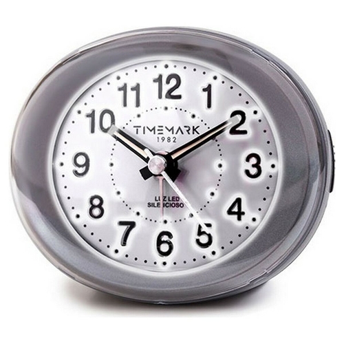 Analogue Alarm Clock Timemark Grey LED Light Silent Snooze Night mode