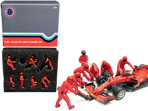 Formula One F1 Pit Crew 7 Figurine Set Team Red for 1/43 Scale Models