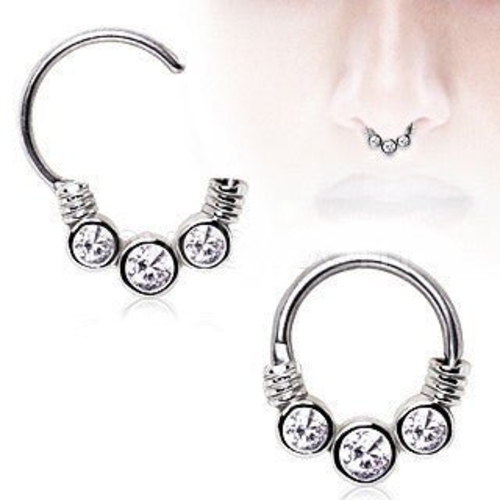 316L Surgical Steel Gemmed Trio Septum Clicker