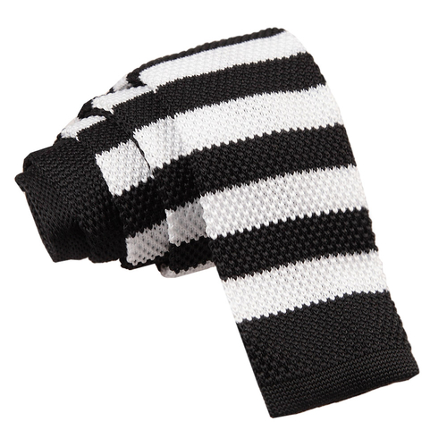Knitted Striped Skinny Tie - Black & White