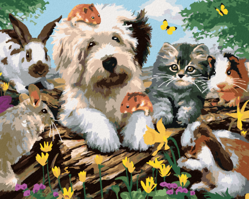 Paint by Numbers - DOG, CAT AND RODENTS ON A LOG (HOWARD ROBINSON)