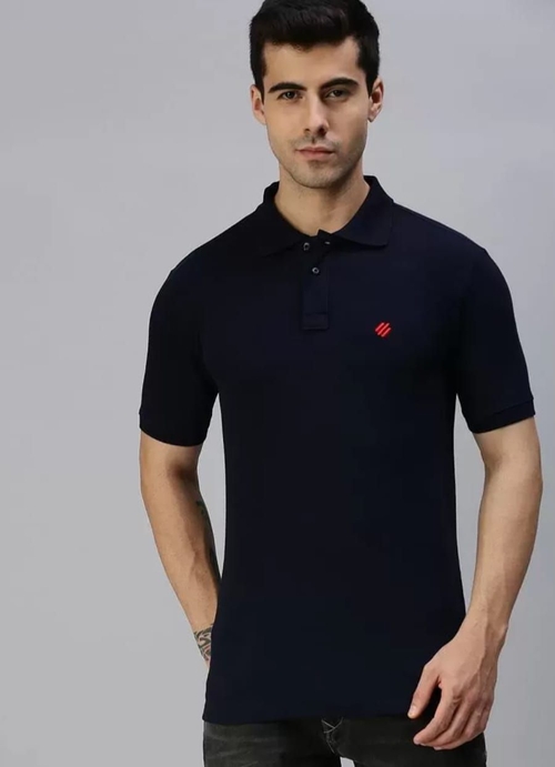 Dark Blue Cotton Polo Tshirt With Pocket