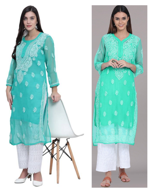 Women Chikanari Embroidery Georgette Straight Kurta PACK OF 2