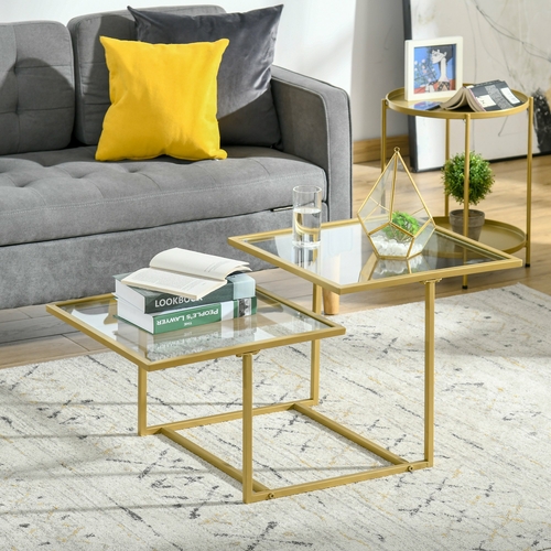 HOMCOM Contemporary Coffee Tables with Double Tempered Glass