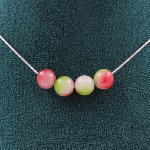 Watermelon Tourmaline 8 mm 4 beads necklace.