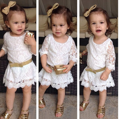 2015 Fashion Baby Kids Girls Princess White Flower