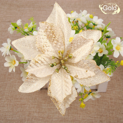 10pcs Artificial Flower Christmas Decoration Gold