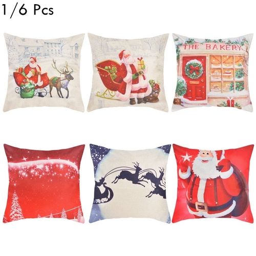 1/6Pcs 45*45cm Christmas Cushion Cover Santa Claus