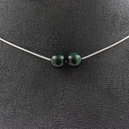 Malachite from Congo quality 7A 8 mm 2 beads necklace. 
