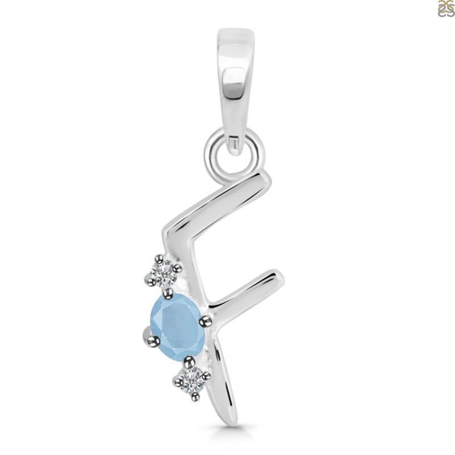 Aquamarine & White Topaz Alphabet F Pendant  Artificial