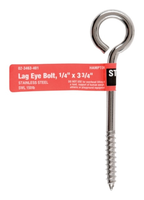 Hampton 02-3463-401 Lag Eye Bolt Stainless Steel Screw  0.25 x 3.75 in