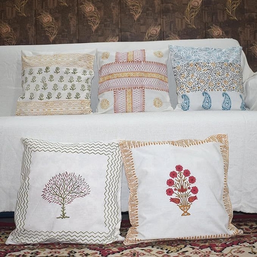Floral Printed Poly Cotton Cushion Covers Set of 5