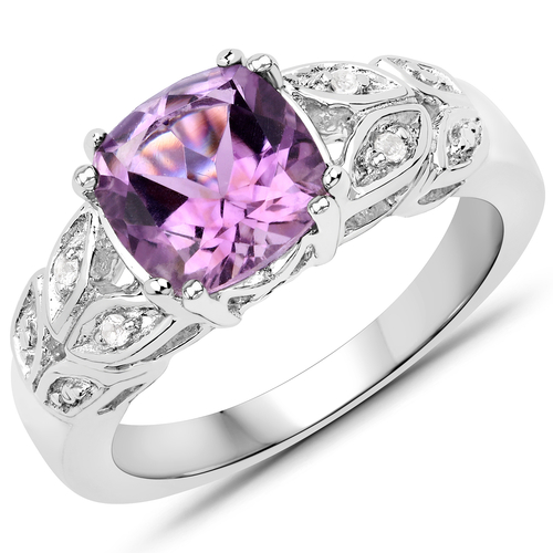 2.09 Carat Genuine Amethyst & White Topaz .925 Sterling Silver Ring