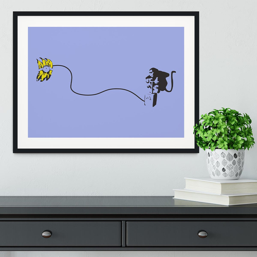 Banksy Monkey Banana Bomb Blue Framed Print