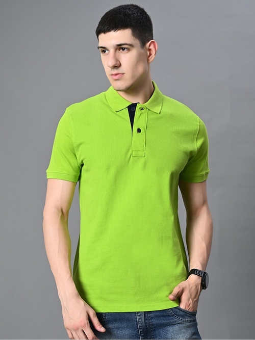 Men's Pure Cotton Polo T-Shirt (Color Lime Green) (Size XL)