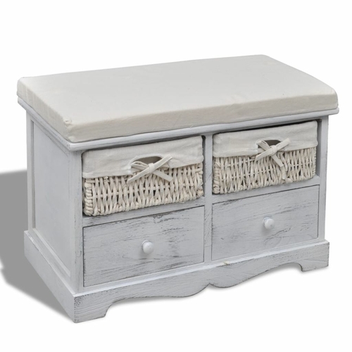 Storage Bench White 24.4"x13"x16.5" Paulownia Wood