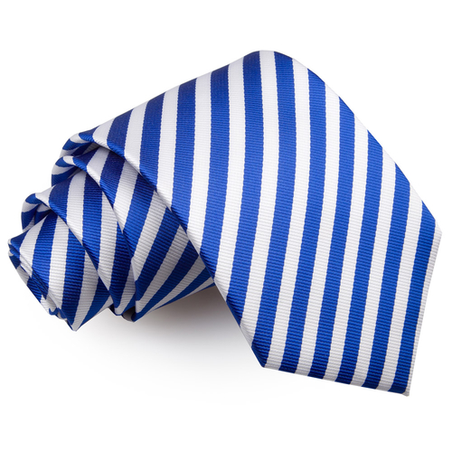 Thin Stripe Classic Tie - White & Royal Blue