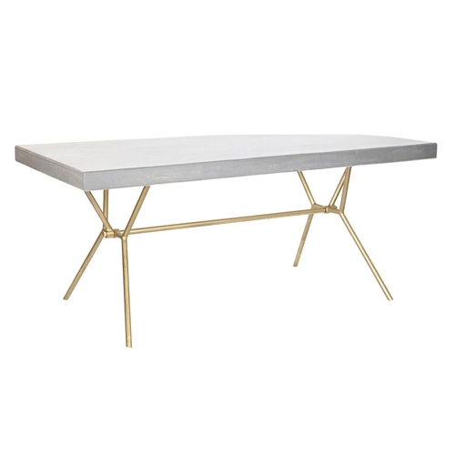 Dining Table DKD Home Decor Grey Golden White Brass Mango wood (180 x