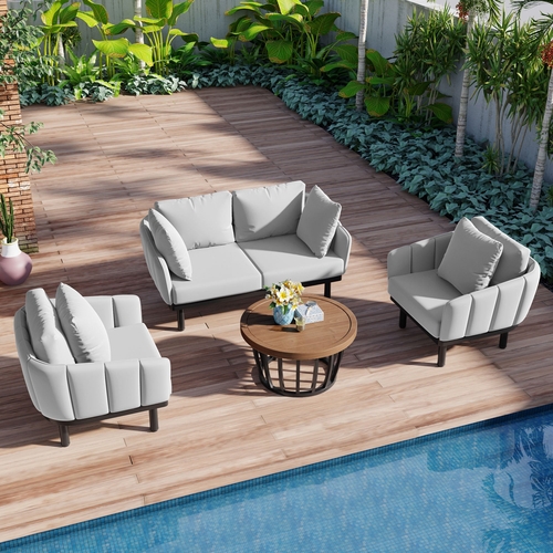 Luxury Modern 4-Piece Outdoor Iron Frame Conversation Set, Patio Chat