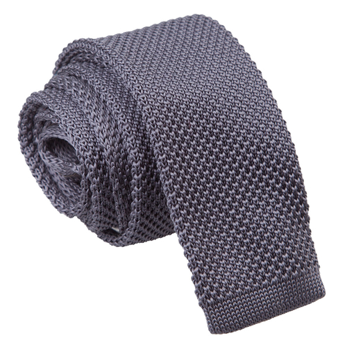 Plain Knitted Skinny Tie - Charcoal