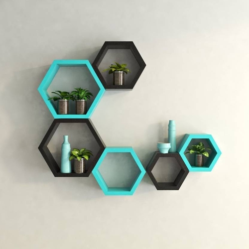 DECORASIA Hexagon Shape Wooden Wall Shelf