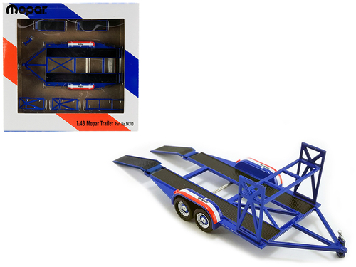 Tandem Car Trailer with Tire Rack Blue \Mopar\" for 1/43 Scale Model