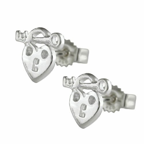 stud earrings heart with key silver 925