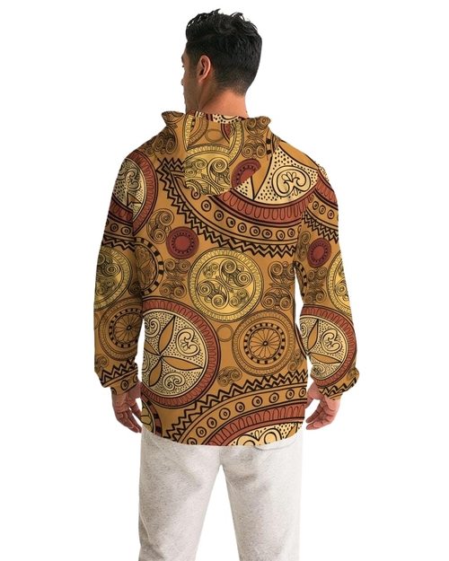 Mens Hooded Windbreaker - Brown Paisley Casual/sports Water Resistant 