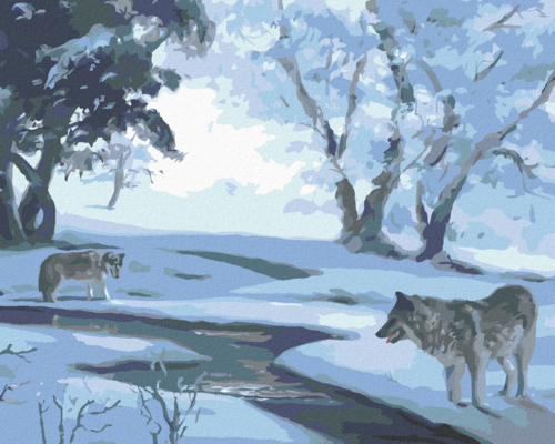 Zuty - Paint by Numbers - WOLVES BY THE RIVER IN WINTER (D. RUSTY