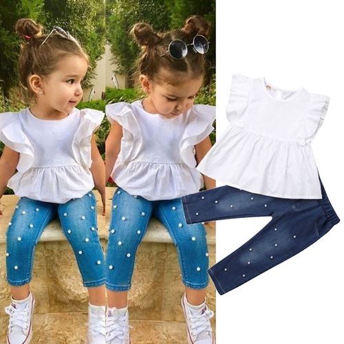 Fashion New Summer Kids Baby Girls Sets Ruffle Fly