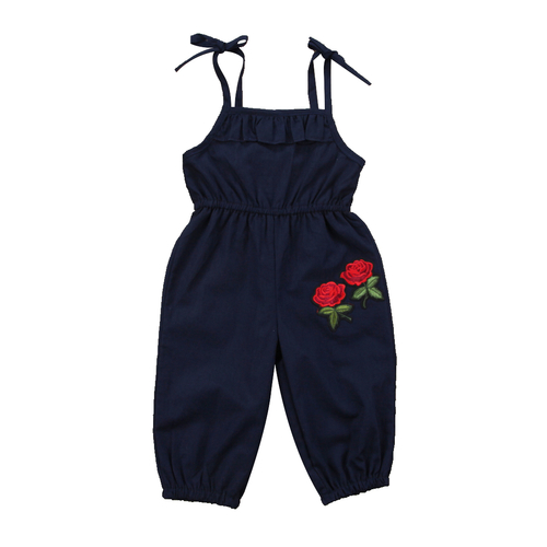 Little Girls Embroideried Floral Strap Rompers