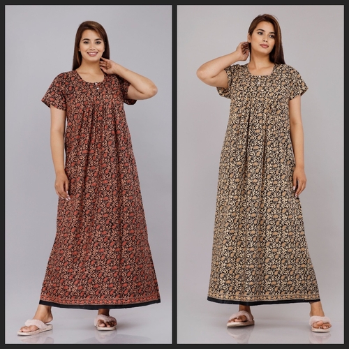 Cotton Ladies Nighty Half Sleeves Fancy Night Nighties Gown Maxi for