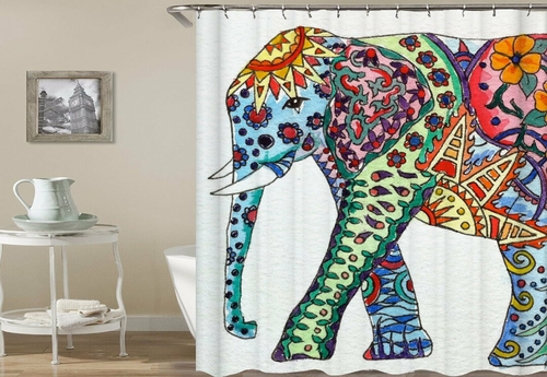 Colorful Ornate Elephant Painting Shower Curtain