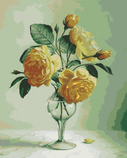 Zuty - Paint by Numbers - STILL LIFE YELLOW ROSES IN A GLASS VASE