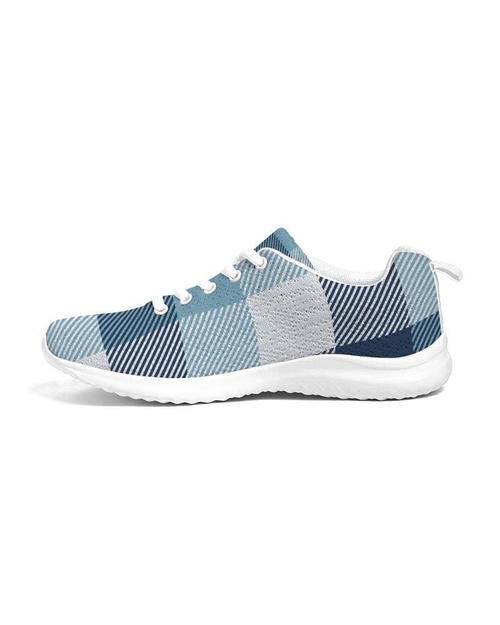 Mens Sneakers - Blue Plaid Low Top Canvas Running Shoes