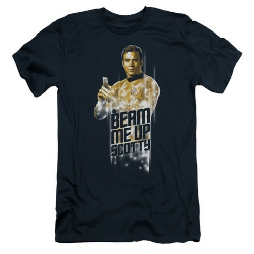 Trevco Star Trek-Beam Me Up - Short Sleeve Adult 30-1 Tee - Navy- Larg