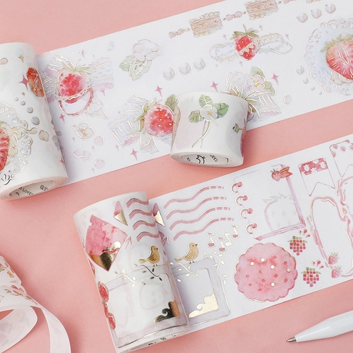 15 70mm*5m Cute Strawberry Gold Washi Tape