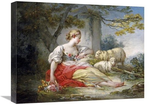 Global Gallery GCS-277593-22-142 22 in. Shepherdess Seated with Sheep 