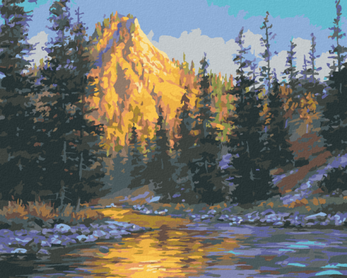 Zuty - Paint by Numbers - SUNRISE, RIVER AND MOUNTAINS (DARRELL BUSH),