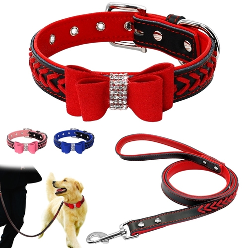 Cute Rhinstone Small Puppy Cat Dog Collar Leash