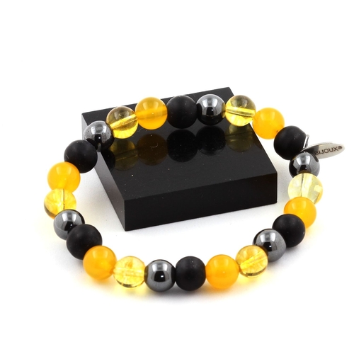 Hematite + Matte Black Onyx + Citrine + Yellow Agate Bracelet 8 mm.