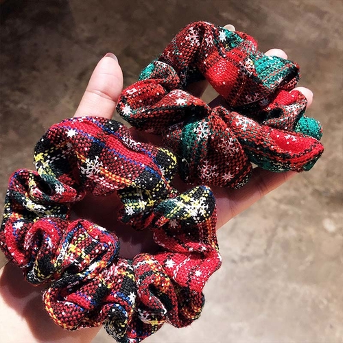 New Christmas Red Print Plaid Snowflake Elastic