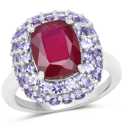 4.87 Carat Genuine Glass Filled Ruby & Tanzanite .925 Sterling Silver