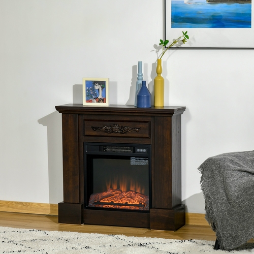 HOMCOM Electric Fireplace with Mantel, Freestanding Heater Corner